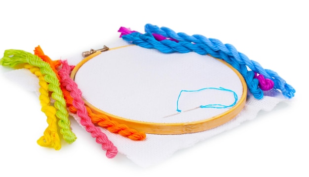haftowane nici na tamborku
